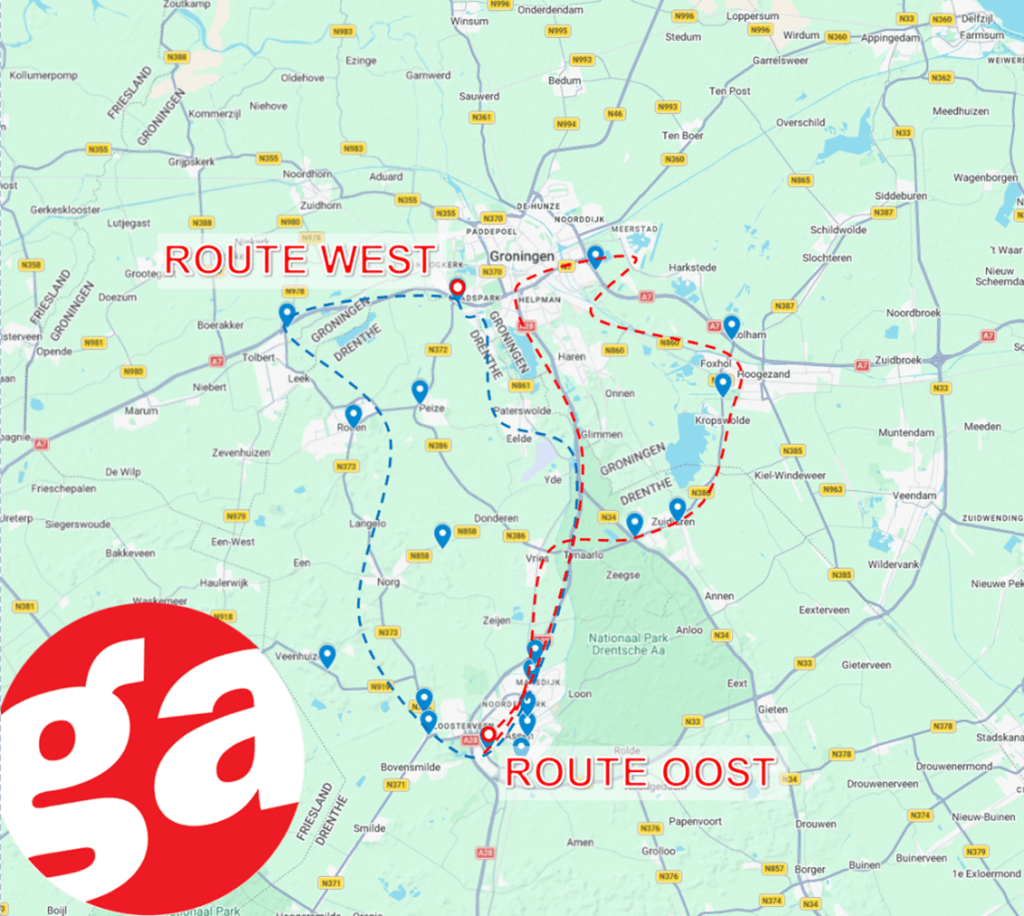 kaart met route bustoer